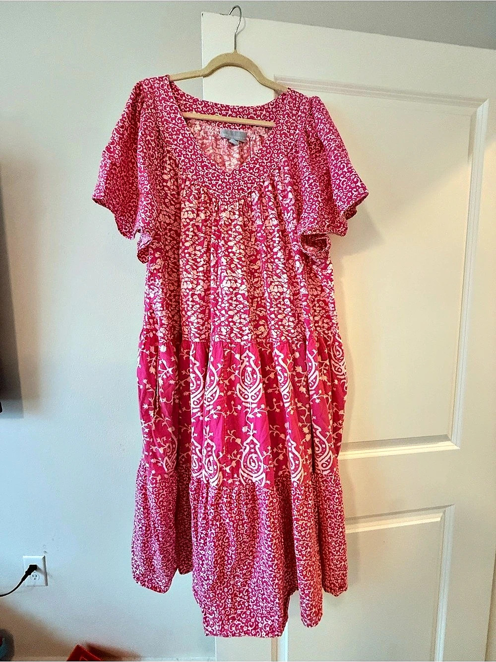 VIV NECESSITIES Pink Paisley Cotton Midi Dress Size 3X Like New